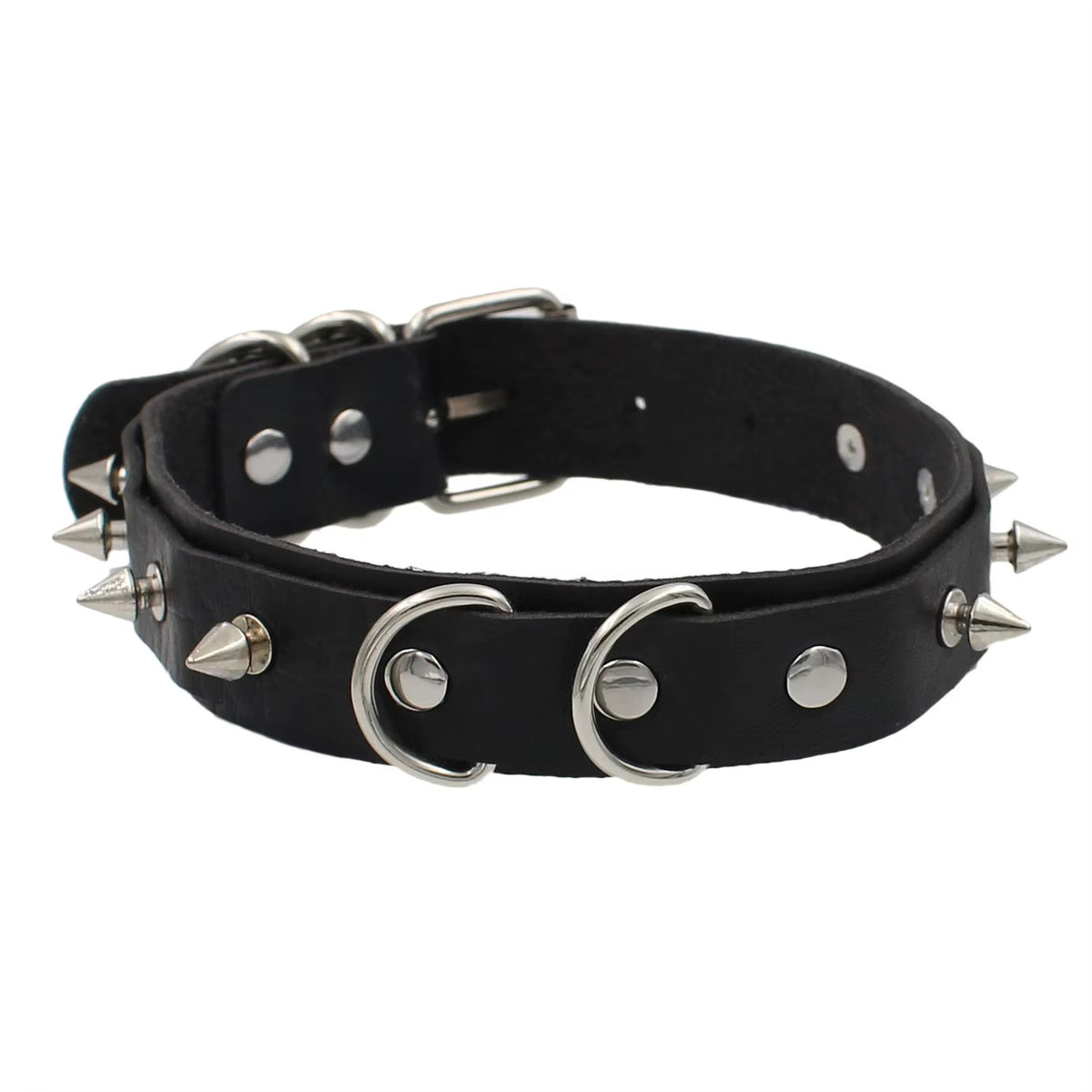 Spiked D-Ring Choker - Black